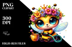 Watercolor Baby Bee with Flower Crown PNG Product Image 2