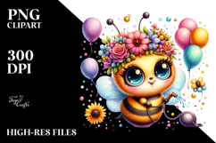 Watercolor Baby Bee with Flower Crown PNG Product Image 2