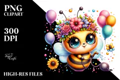 Watercolor Baby Bee with Flower Crown PNG Product Image 2