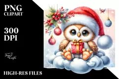 Cute Baby Owl with Santa Hat PNG Product Image 3