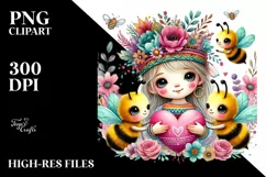 Boho Baby Bees with Big Heart PNG Product Image 2
