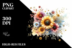 Colorfull Sunflower with Gold PNG Product Image 1