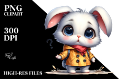 Watercolor Baby Rabbit Big Eyes Standing Human Raincoat Product Image 2