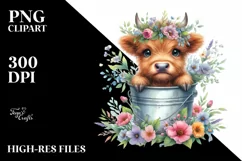 Cute Highland Cow with Sunflowers PNG Product Image 3
