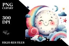 Watercolor Colorful Half Moon PNG Product Image 2