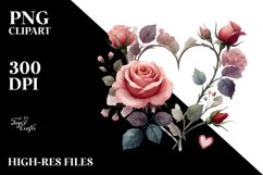 Delicate Washed Watercollor Rose Heart PNG Product Image 2
