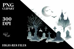 Vintage Haloween Scene with Graveyard PNG Product Image 3