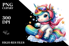 Colorful Unicorn with Snowboard PNG Product Image 2