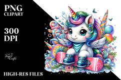 Colorful Unicorn with Snowboard PNG Product Image 2