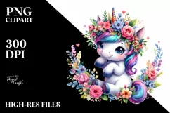 Playful Floral Baby Unicorn Tshirt|Tumbler|Mug|Clipart Product Image 3