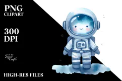 Whimsical Astronaut Girl in Blueish Watercolor Product Image 2