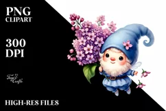 Watercolor Cute Gnome with Lilac PNG Product Image 2