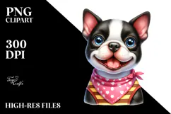 Watercolor Cute Baby Boston Terrier PNG Product Image 2