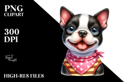 Happy Boston Terrier with Big Eyes, Watercolor PNG Product Image 2