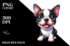 Watercolor Baby Boston Terrier with Big Eyes PNG Product Image 2