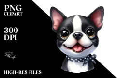 Watercolor Cute Baby Boston Terrier PNG Product Image 2