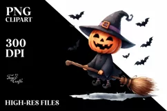 Funny Halloween Clipart with Broomstick PNG Product Image 1
