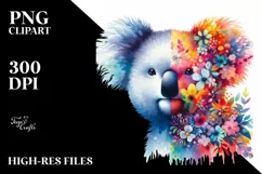 Abstract Vibrant Koala Half Flowers |Watercolor Image Product Image 3