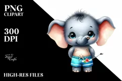 Cute Baby Elephant Standing at the Beach | Clipart Product Image 1