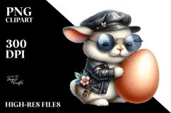 Goofy Bunny with Leather Hat and Big Egg PNG Product Image 2