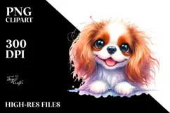 Watercolor Cute Cavalier King Charles Spaniel PNG Product Image 2