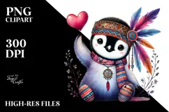 Boho Baby Penguin with Heart PNG Product Image 2