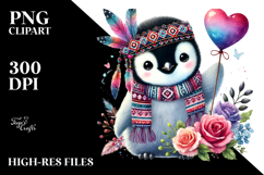 Boho Baby Penguin with Heart PNG Product Image 2