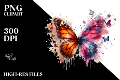 Butterfly with Flower Splashes PNG Product Image 2