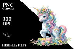 Colorful Baby Unicorn in Swedish Countryside PNG Product Image 2