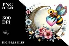 Boho Bee on Moon with Heart, Colorful PNG Product Image 2