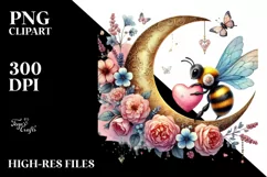 Colorful Adorned Bee Sitting on a Half Moon PNG Product Image 2