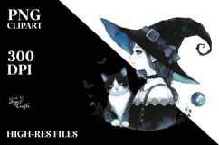 Gothic Witch with Cat Watercolor PNG Product Image 2