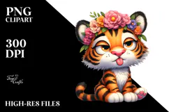 Cute Tiger with Flower Crown, Transparent PNG Product Image 2