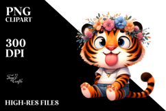 Cartoony Tiger with Flower Crown PNG Product Image 2