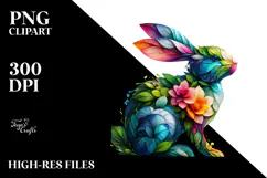 Abstract Rabbit with Plant Leaves and Flowers PNG Product Image 2