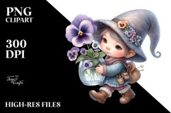 Baby Gnome with Pansy Floral Ornament, PNG Product Image 2