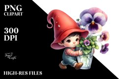 Baby Gnome with Pansy Floral Ornament, PNG Product Image 2