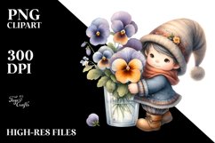 Cute GNOME with Pansy PNG Product Image 2