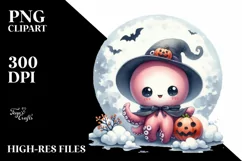 Cute Baby Octopus on Cloud Halloween PNG Product Image 1