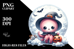 Cute Baby Octopus on Cloud Halloween PNG Product Image 2