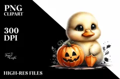 Cute Baby Duck with Halloween Pumpkin PNG Product Image 3