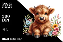 Cute Baby Highland Cow with Big Eyes | Sublimation | Clipart Product Image 2