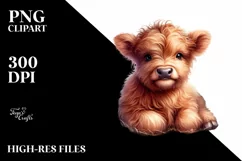 Baby Highland Cow, Smiling Flowers | Sublimation | Clipart Product Image 1