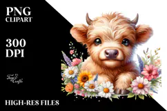 Cute Baby Highland Cow with Big Eyes | Sublimation | Clipart Product Image 2