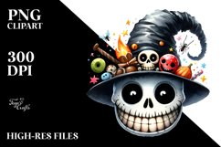 Funny Watercolor Halloween Skull Clipart Product Image 3