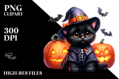 Watercolor Baby Black Cat with Pumpkin, Transparent PNG Product Image 2