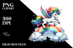 Colorful Baby Unicorn Jumping over a Rainbow, PNG Product Image 2