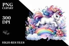 Colorful Unicorn Jumping over Rainbow PNG Product Image 1
