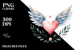 Watercolor Heart with Wings, PNG Product Image 2