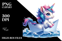 Colorful Unicorn Sailing in Paper Boat PNG Product Image 2
